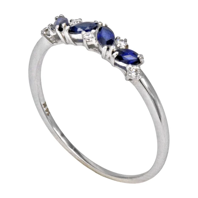 Inel aur alb 14K cu diamante si safire albastre